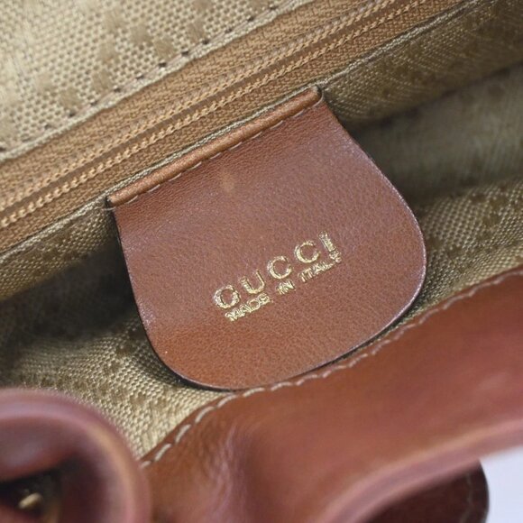 GUCCI Logo Bamboo Drawstring Mini Backpack Bag Leather Brown GHW Italy 38EG182 main image 15